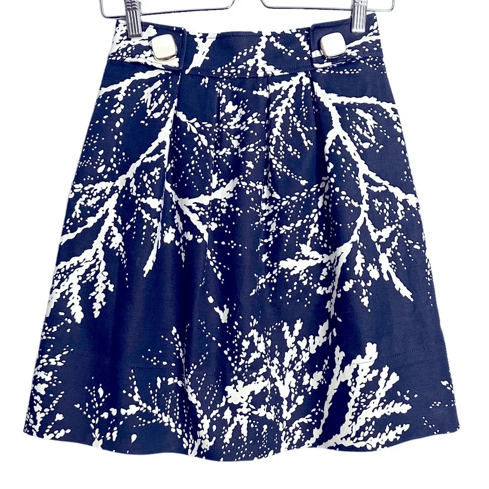 Shoshanna Navy & Ivory Coral Print A Line Skirt - Picture 1 of 4
